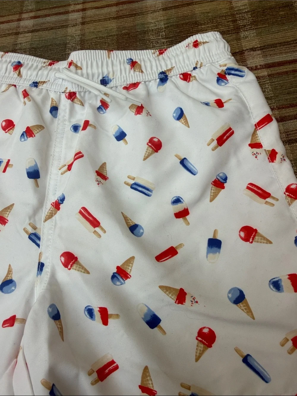 Janie and Jack White Kids Swim Trunks with Red & Blue Ice Cream Print